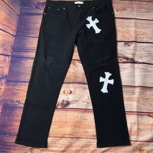 Refinery Republic Denim Design Jeans Men 40X32 Black Distressed Paint Splatter